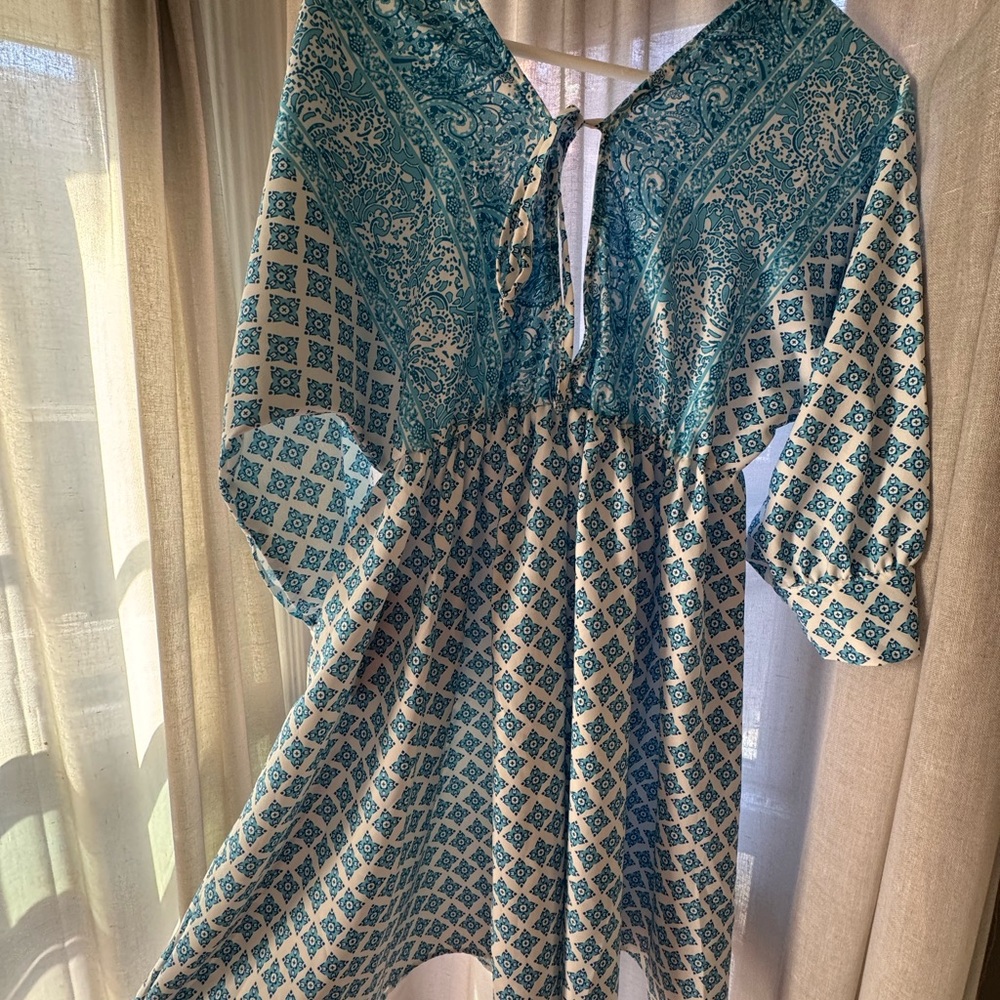 Blue Patterned Mini Dress - Picture 3 of 3